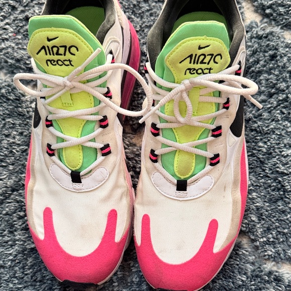Nike Air Max 270 React Pink and White with Green Accents - Picture 2 of 8